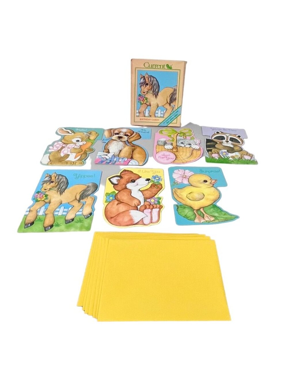 Vintage 1986 Current Animal Themed Cut-out Children's Birthday Cards Set Of 7